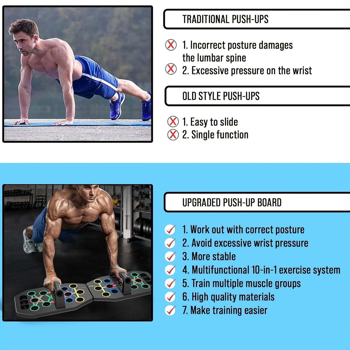 MACYO Ultimate Push-Up Board with 2 Resistance Bands - Multifunctional Home & Gym Workout Equipment, Chest Muscle Trainer, Strength Training Aid, Push-up Board, MACYO