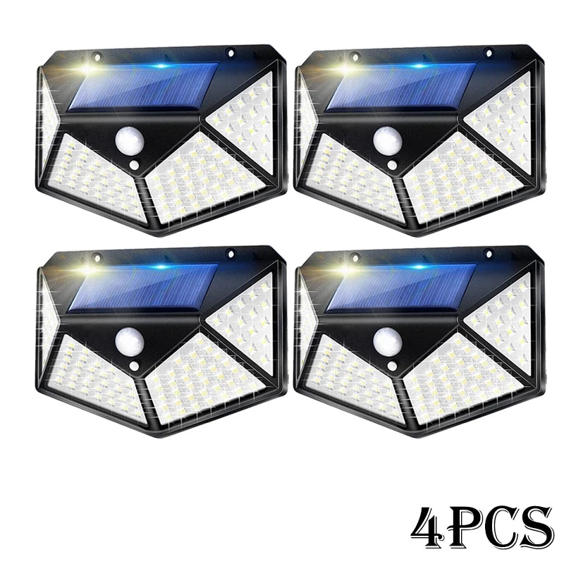 Najnowocześniejsze lampy solarne z czujnikiem ruchu – 100 LED, 3 tryby, wodoodporne IP65