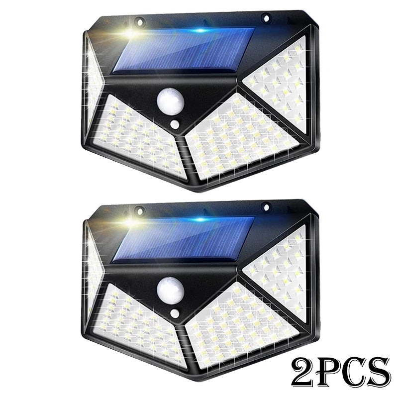 Najnowocześniejsze lampy solarne z czujnikiem ruchu – 100 LED, 3 tryby, wodoodporne IP65