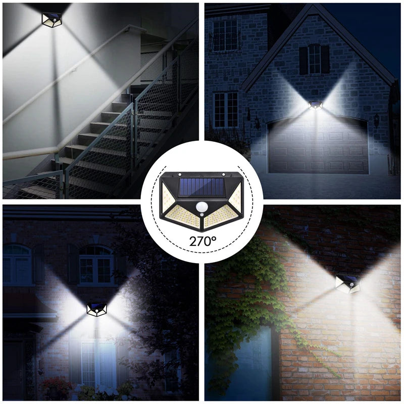 Najnowocześniejsze lampy solarne z czujnikiem ruchu – 100 LED, 3 tryby, wodoodporne IP65