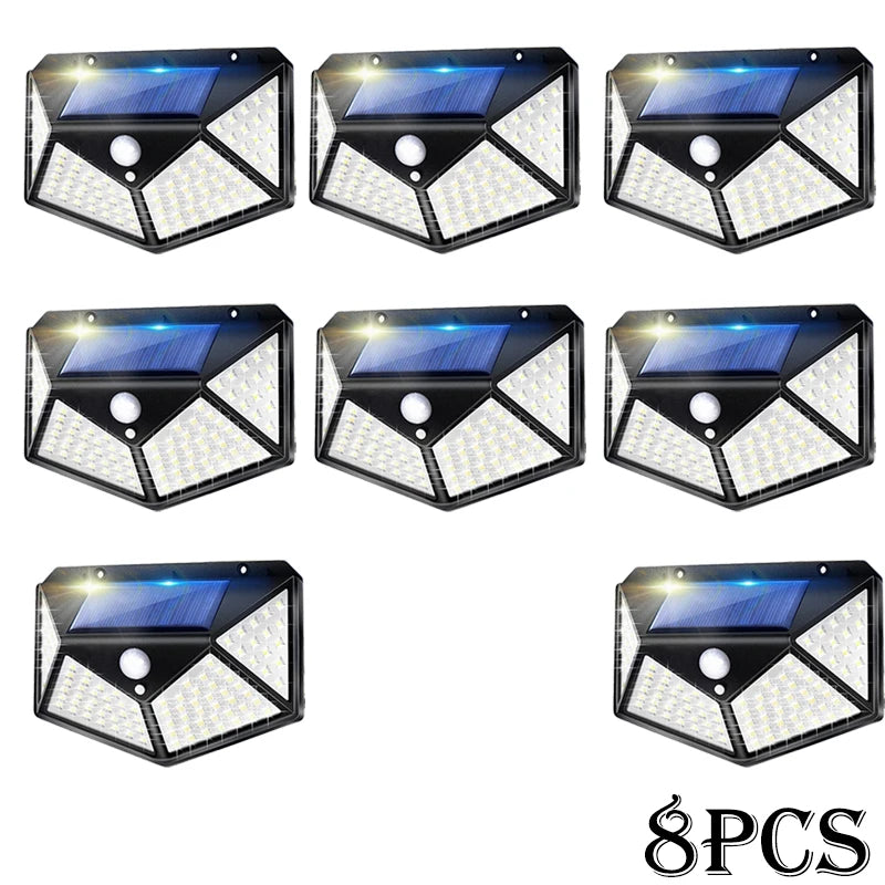 Najnowocześniejsze lampy solarne z czujnikiem ruchu – 100 LED, 3 tryby, wodoodporne IP65