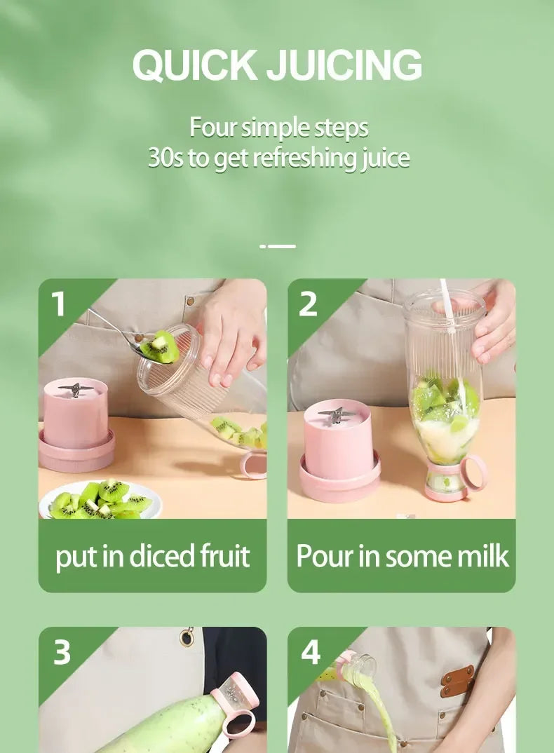 Przenośny blender USB z 6 ostrzami, idealny do smoothie, koktajli i świeżych soków. Lekki, szybki i wygodny.
