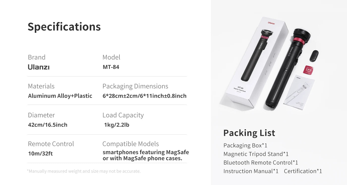 Statyw i selfie stick 2w1 Ulanzi MT-84 z MagSafe i pilotem Bluetooth – idealny do vlogów, streamingu, iPhone 16/15.