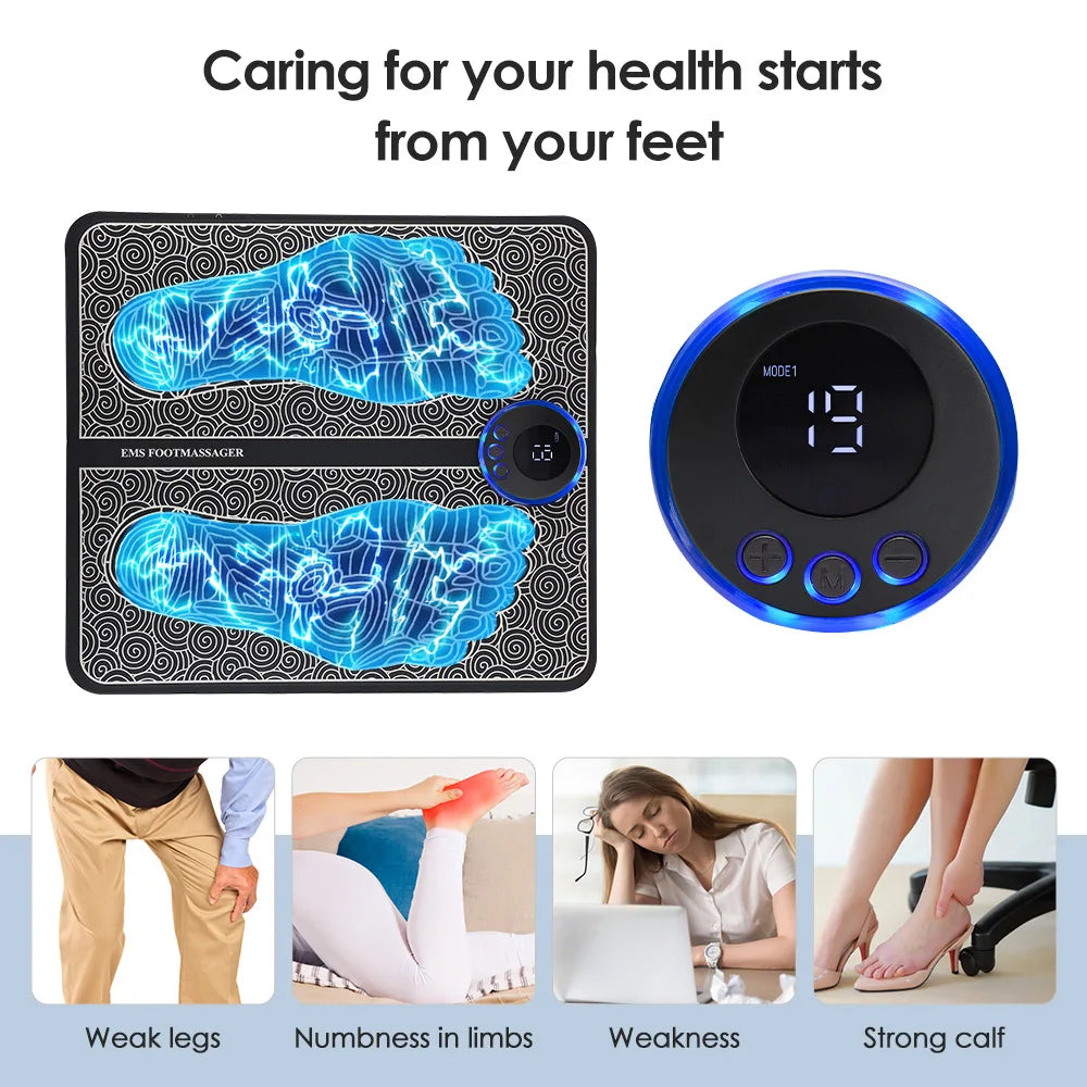 EMS Foot Massager Pad to urządzenie, które łagodzi ból, poprawia krążenie, relaksuje stopy i stymuluje mięśnie.