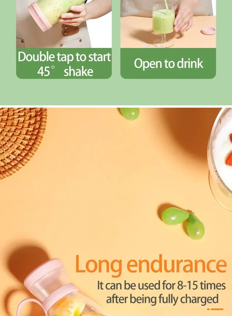 Przenośny blender USB z 6 ostrzami, idealny do smoothie, koktajli i świeżych soków. Lekki, szybki i wygodny.
