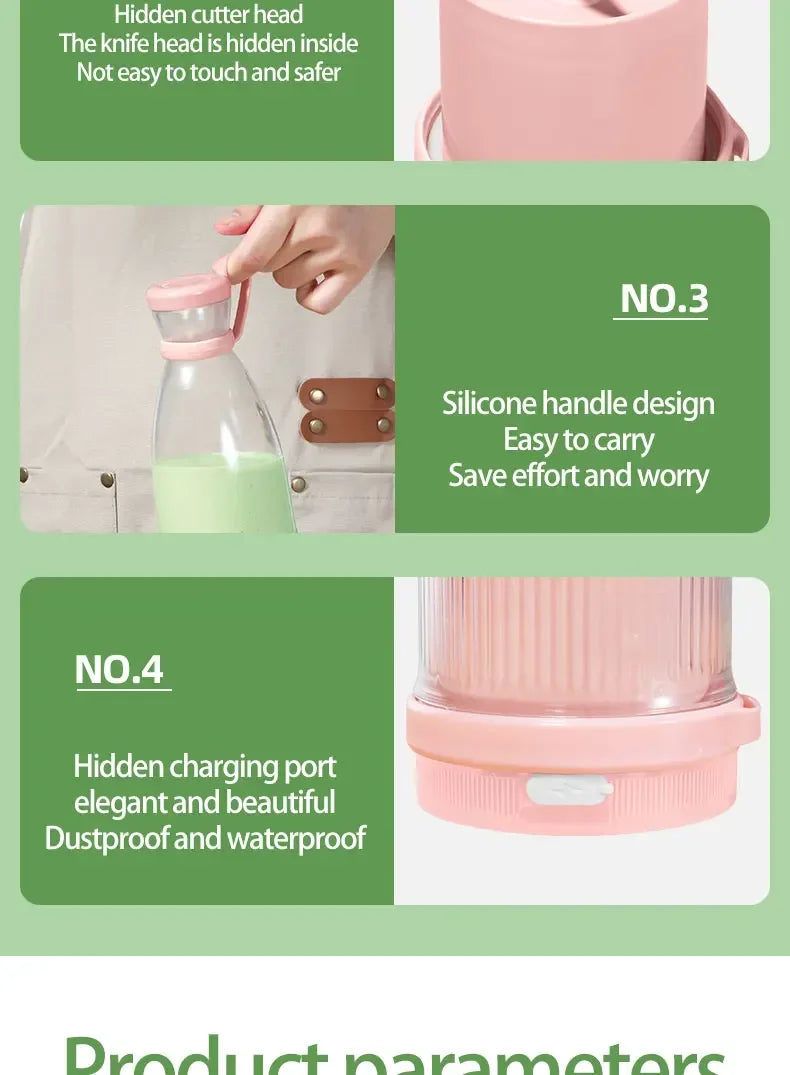 Przenośny blender USB z 6 ostrzami, idealny do smoothie, koktajli i świeżych soków. Lekki, szybki i wygodny.