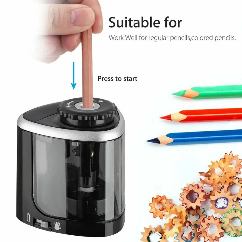 Electric Auto Pencil Sharpener for Students, Helical Steel Blade Sharpener for Artists, Colored Pencils for Kids and Adults 8005