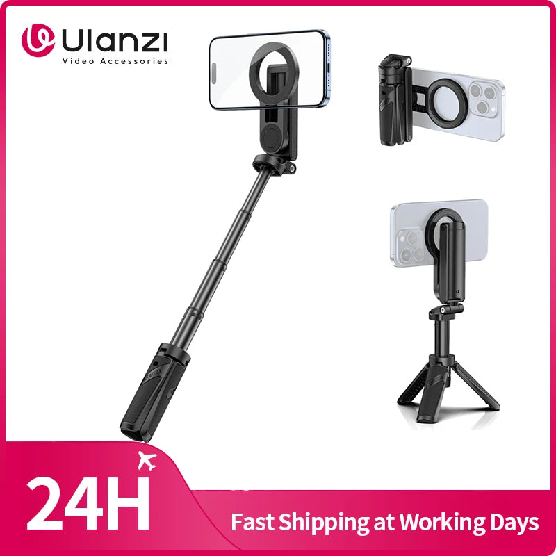 Magnetyczny statyw i selfie stick Ulanzi JJ03 z pilotem Bluetooth – idealny do iPhone 16–13 Pro Max, nagrań i streamingu.