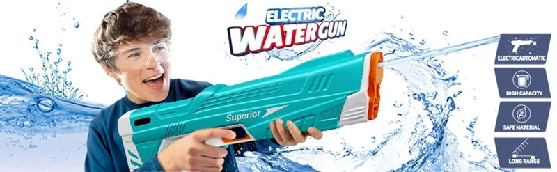 W pełni automatyczny elektryczny pistolet na wodę 43 cm – przenośna zabawka na plażę, idealna do walk wodnych dla dzieci.
