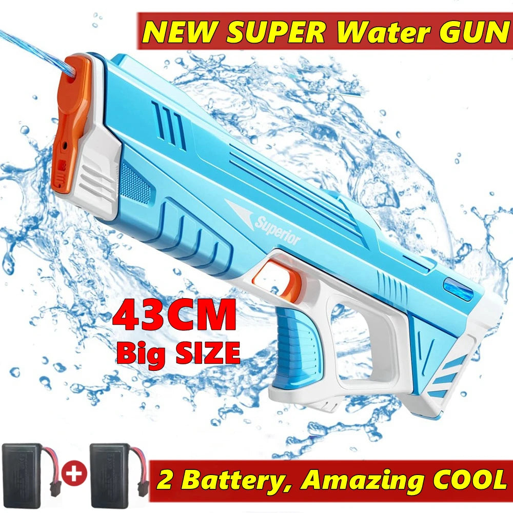 W pełni automatyczny elektryczny pistolet na wodę 43 cm – przenośna zabawka na plażę, idealna do walk wodnych dla dzieci.