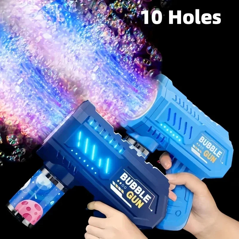 Kolorowy pistolet do baniek z 10 otworami, bez baterii, idealny do zabawy dzieci na świeżym powietrzu.