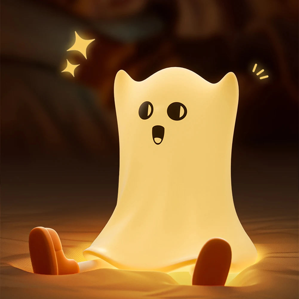 Touch Sensor Silicone LED Night Light Cute Pumpkin Ghost Table Lamps USB Rechargeable Dimmable Bedroom Sleep Lamps Room Decor