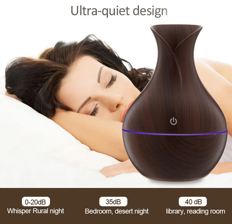 Mini nawilżacz powietrza USB 130ML z efektem drewna – dyfuzor aromaterapii LED do olejków eterycznych i chłodnej mgiełki.