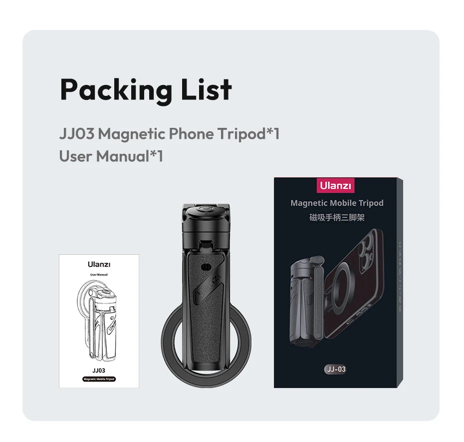 Magnetyczny statyw i selfie stick Ulanzi JJ03 z pilotem Bluetooth – idealny do iPhone 16–13 Pro Max, nagrań i streamingu.