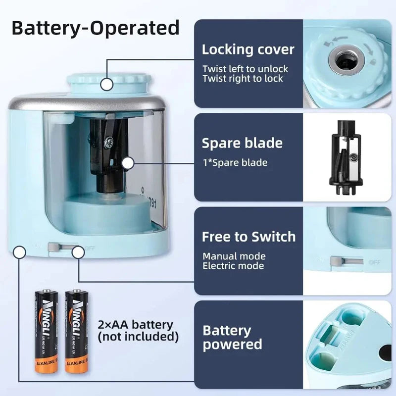 Electric Auto Pencil Sharpener for Students, Helical Steel Blade Sharpener for Artists, Colored Pencils for Kids and Adults 8005