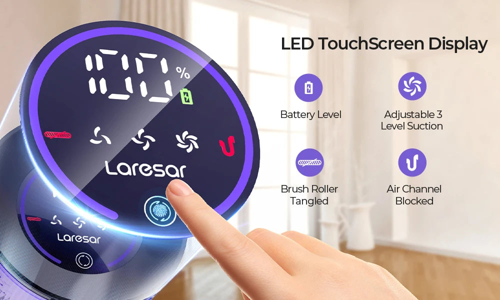 Bezprzewodowy Odkurzacz Ręczny Laresar V7 – 500W, 50KPA, Smart, z Wyjmowaną Baterią i Pojemnikiem na Kurz