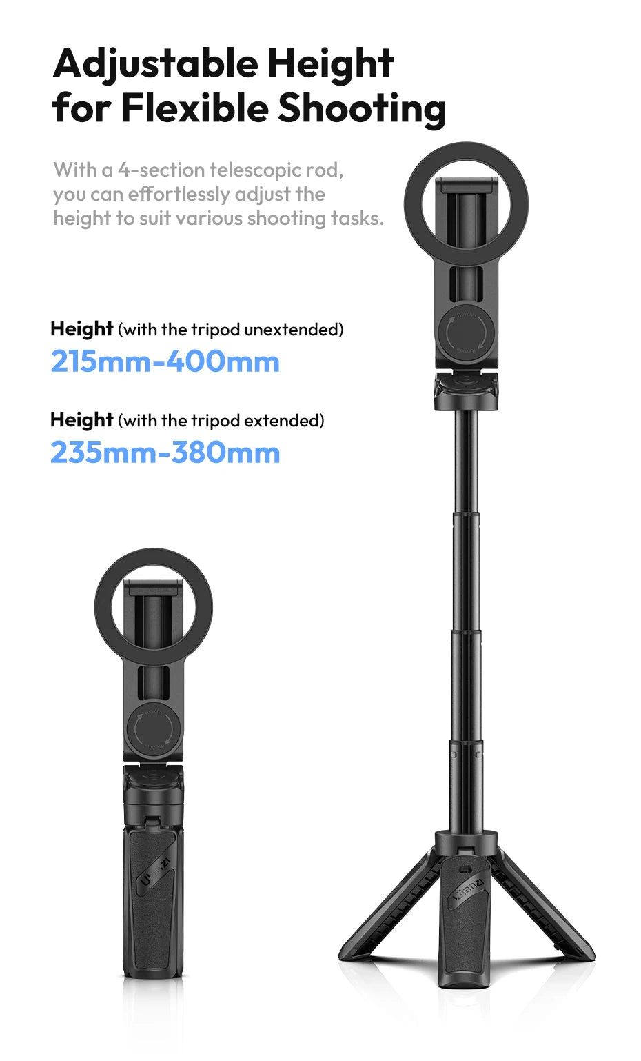 Magnetyczny statyw i selfie stick Ulanzi JJ03 z pilotem Bluetooth – idealny do iPhone 16–13 Pro Max, nagrań i streamingu.