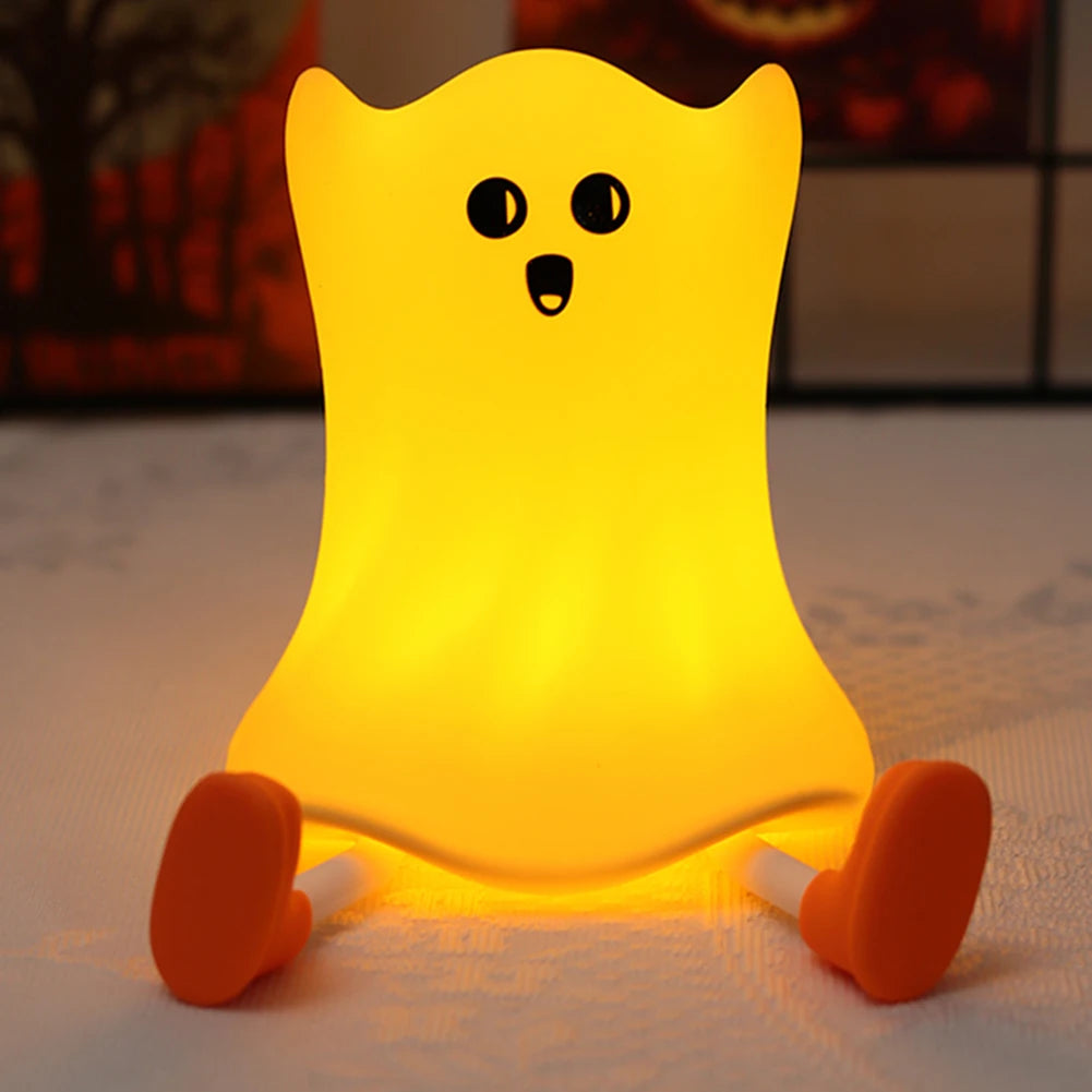 Touch Sensor Silicone LED Night Light Cute Pumpkin Ghost Table Lamps USB Rechargeable Dimmable Bedroom Sleep Lamps Room Decor