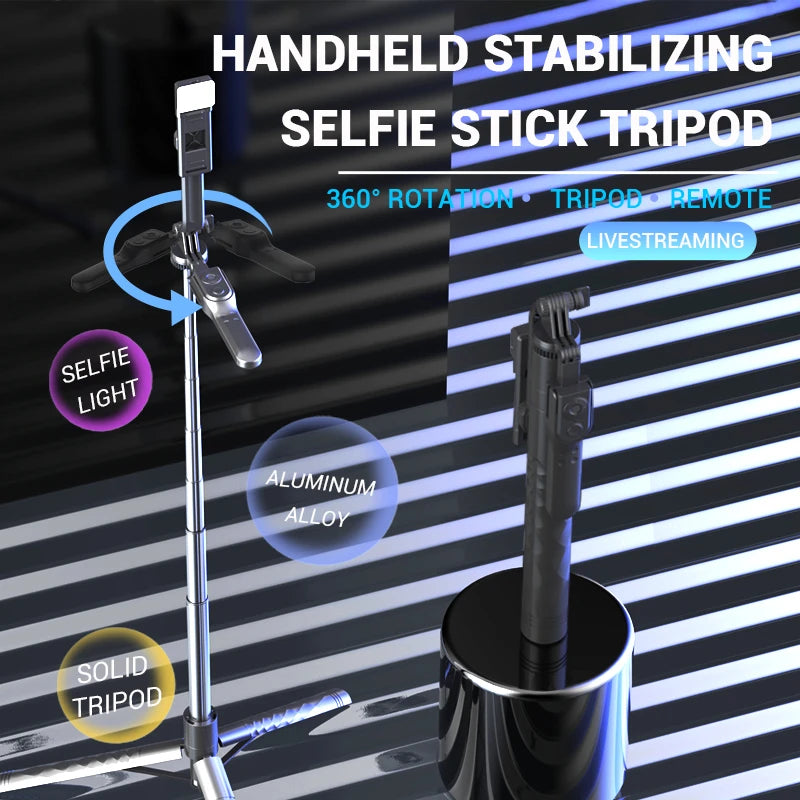 FANGTUOSI bezprzewodowy statyw selfie 1750mm ze światłem LED, składany, stabilny, idealny do smartfonów, transmisji i zdjęć.