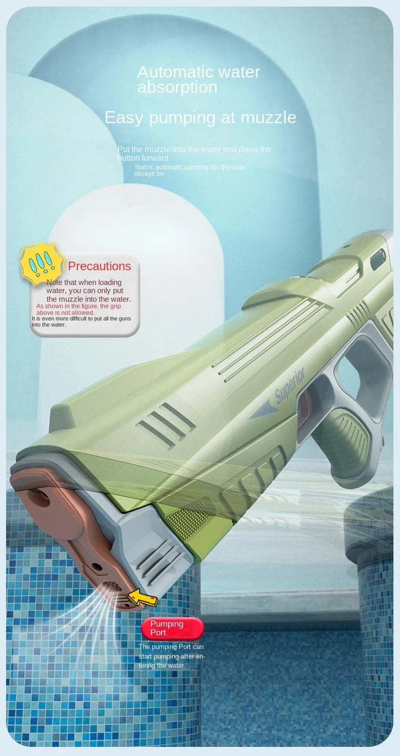 43 cm W pełni elektryczny automatyczny pistolet na wodę – przenośna zabawka dla dzieci do letnich bitew wodnych na plaży.