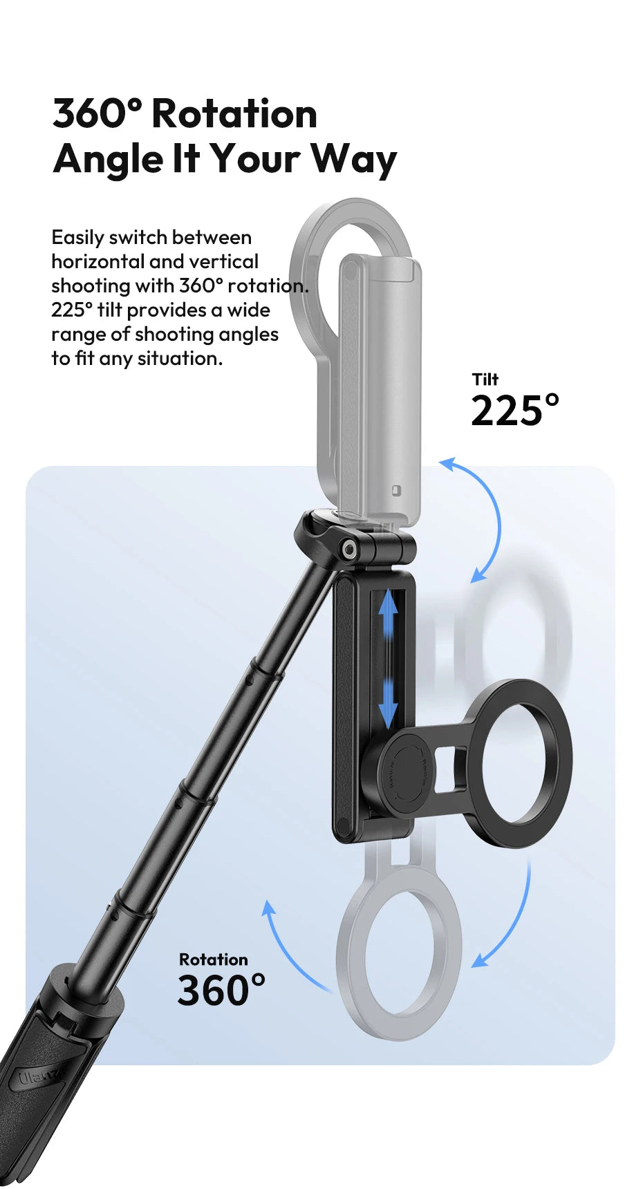 Magnetyczny statyw i selfie stick Ulanzi JJ03 z pilotem Bluetooth – idealny do iPhone 16–13 Pro Max, nagrań i streamingu.