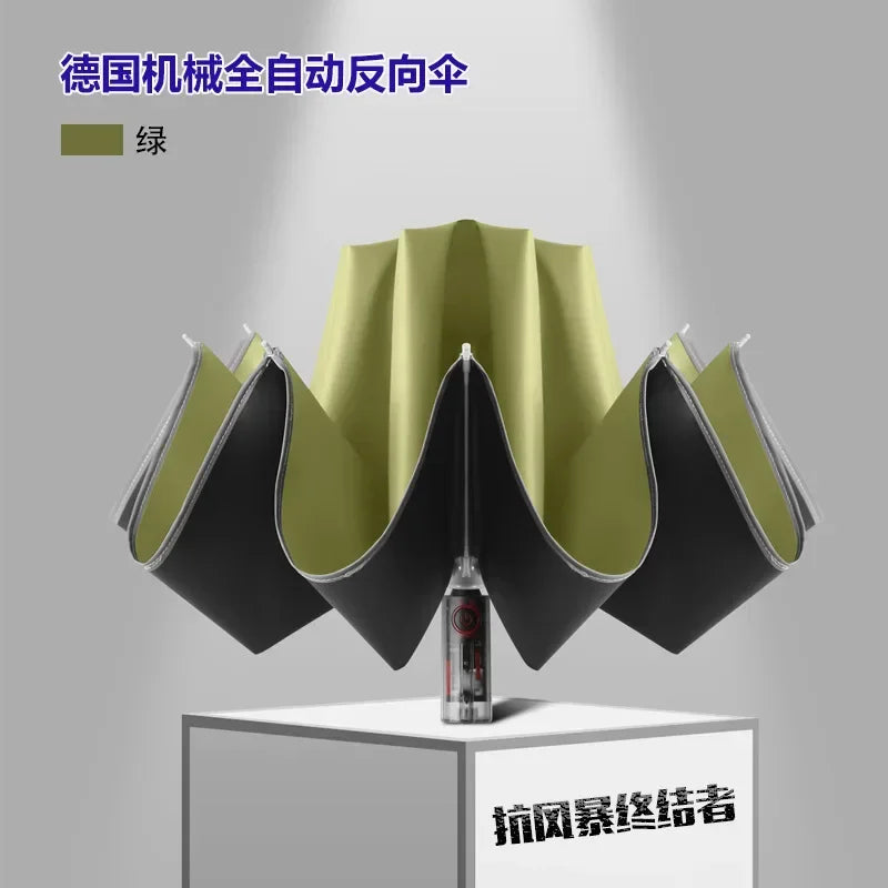 W pełni automatyczny parasol składany z latarką LED – 10 żeber, wiatroodporny, z paskiem odblaskowym i filtrem UV