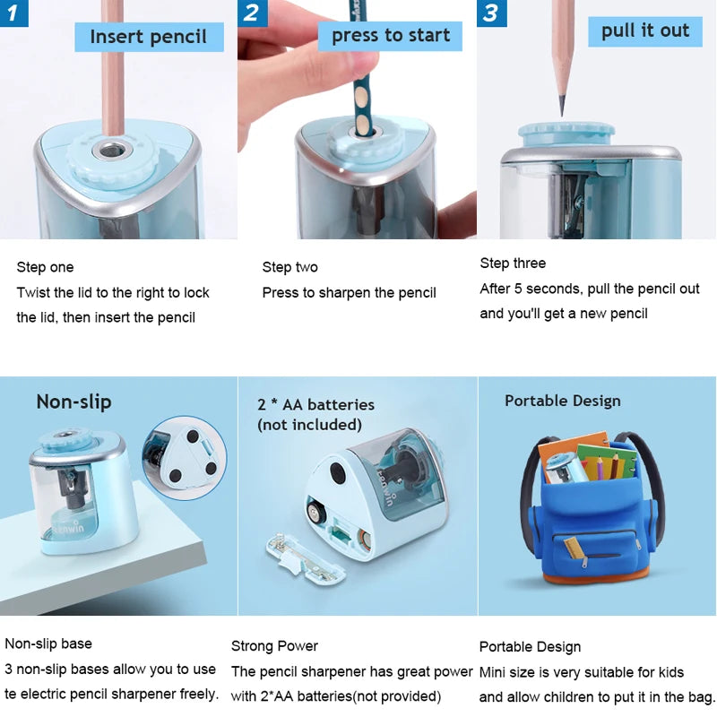 Electric Auto Pencil Sharpener for Students, Helical Steel Blade Sharpener for Artists, Colored Pencils for Kids and Adults 8005