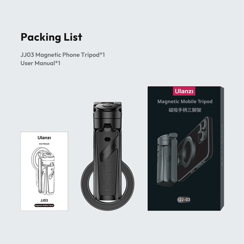 Magnetyczny statyw i selfie stick Ulanzi JJ03 z pilotem Bluetooth – idealny do iPhone 16–13 Pro Max, nagrań i streamingu.