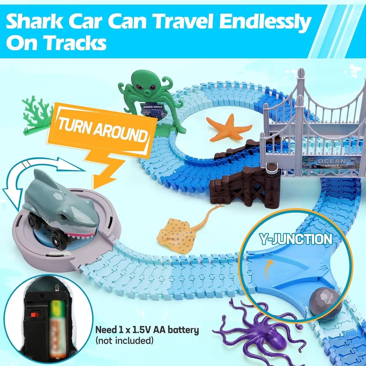 VATOS Shark Race – elastyczny tor wyścigowy z motywem oceanicznym dla dzieci 3+