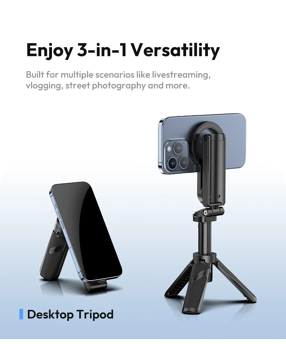 Magnetyczny statyw i selfie stick Ulanzi JJ03 z pilotem Bluetooth – idealny do iPhone 16–13 Pro Max, nagrań i streamingu.