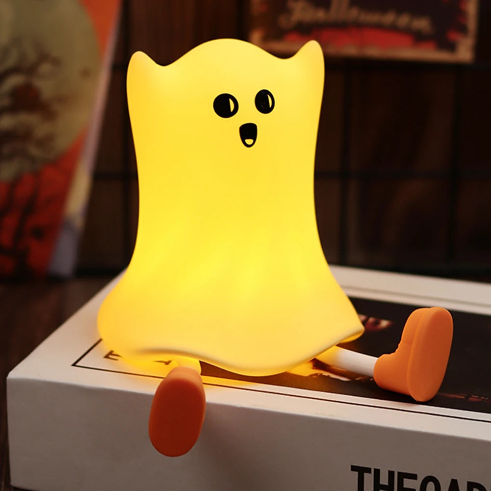 Touch Sensor Silicone LED Night Light Cute Pumpkin Ghost Table Lamps USB Rechargeable Dimmable Bedroom Sleep Lamps Room Decor