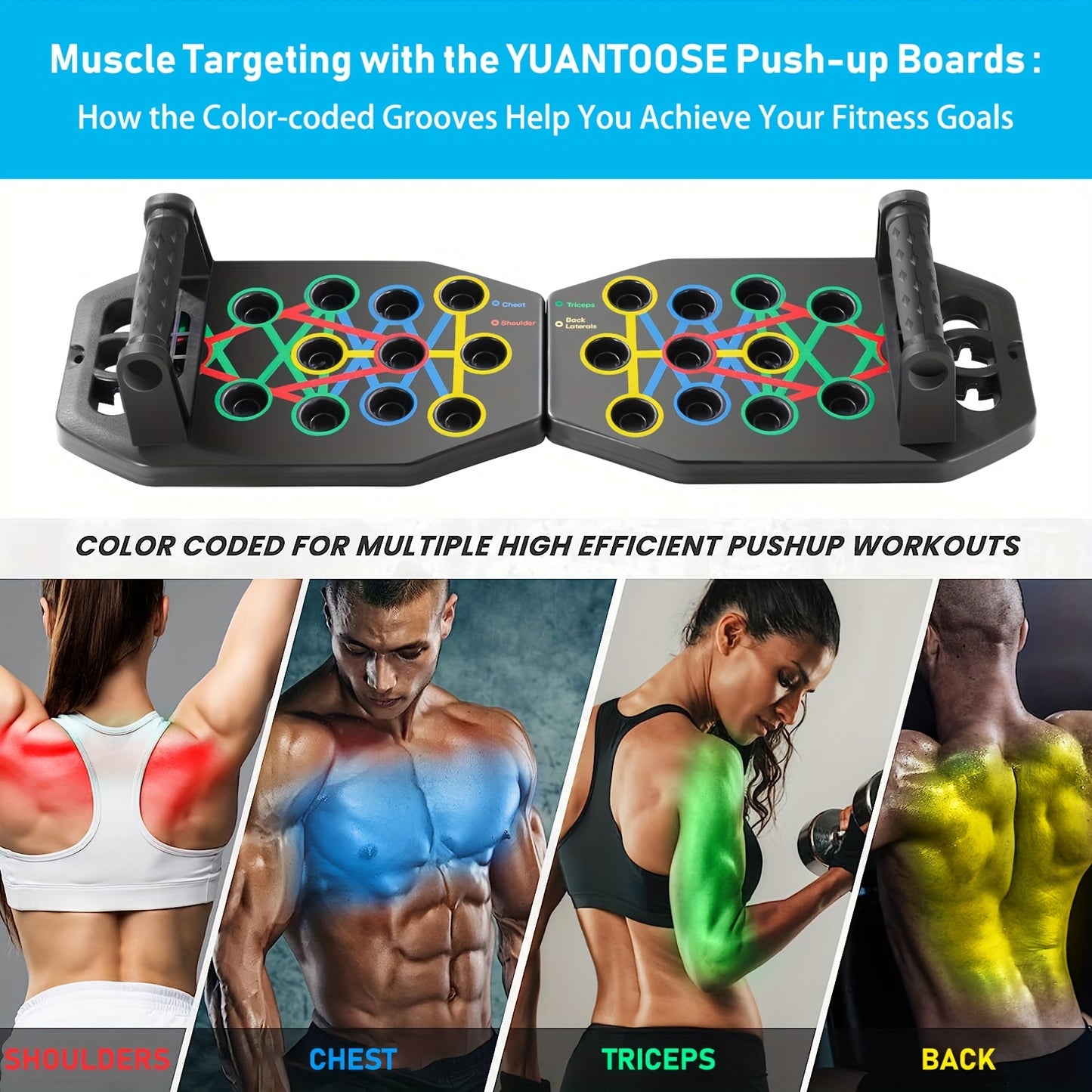 MACYO Ultimate Push-Up Board with 2 Resistance Bands - Multifunctional Home & Gym Workout Equipment, Chest Muscle Trainer, Strength Training Aid, Push-up Board, MACYO