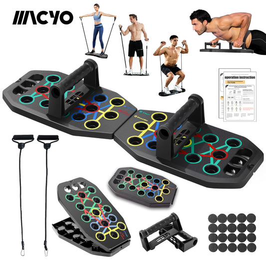 MACYO Ultimate Push-Up Board with 2 Resistance Bands - Multifunctional Home & Gym Workout Equipment, Chest Muscle Trainer, Strength Training Aid, Push-up Board, MACYO