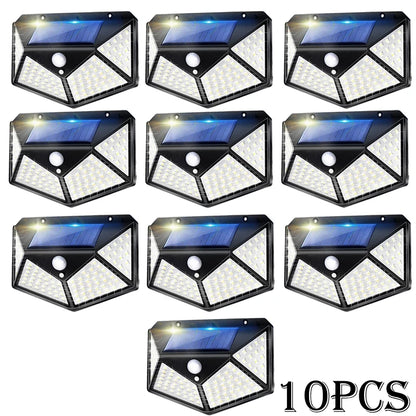 Najnowocześniejsze lampy solarne z czujnikiem ruchu – 100 LED, 3 tryby, wodoodporne IP65