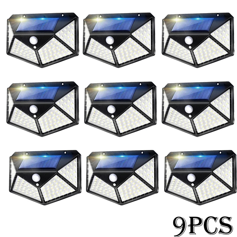 Najnowocześniejsze lampy solarne z czujnikiem ruchu – 100 LED, 3 tryby, wodoodporne IP65