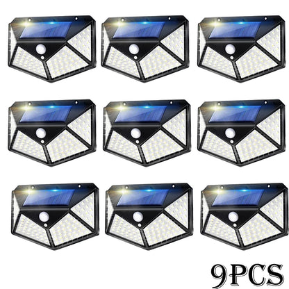 Najnowocześniejsze lampy solarne z czujnikiem ruchu – 100 LED, 3 tryby, wodoodporne IP65