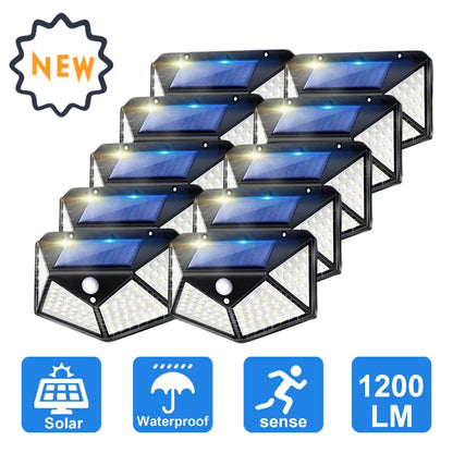 Najnowocześniejsze lampy solarne z czujnikiem ruchu – 100 LED, 3 tryby, wodoodporne IP65