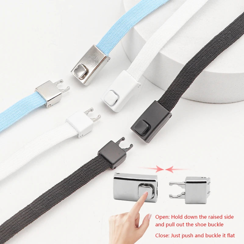 8mm Double-Layer Elastic Press Lock Shoelaces Printed No Tie Shoe Laces Accessories for Sneakers