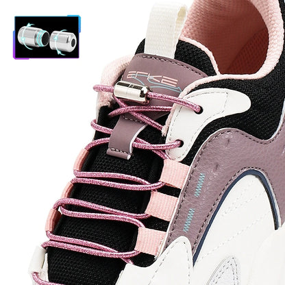 1 Pair Round Elastic No Tie Shoelaces Colorful Sneakers Cordless Shoelaces Glitter Kids Adult Quick Rubber Bands Shoe Laces
