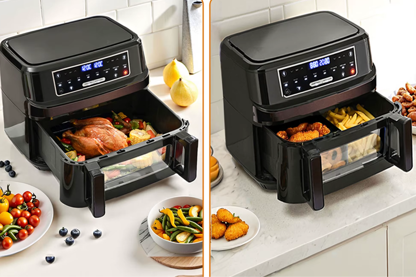 EMPHSISM Frytkownica beztłuszczowa 12L z jedną lub dwiema komorami – zdrowe gotowanie XXL dla całej rodziny