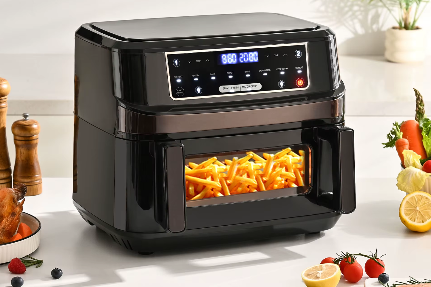 EMPHSISM Frytkownica beztłuszczowa 12L z jedną lub dwiema komorami – zdrowe gotowanie XXL dla całej rodziny