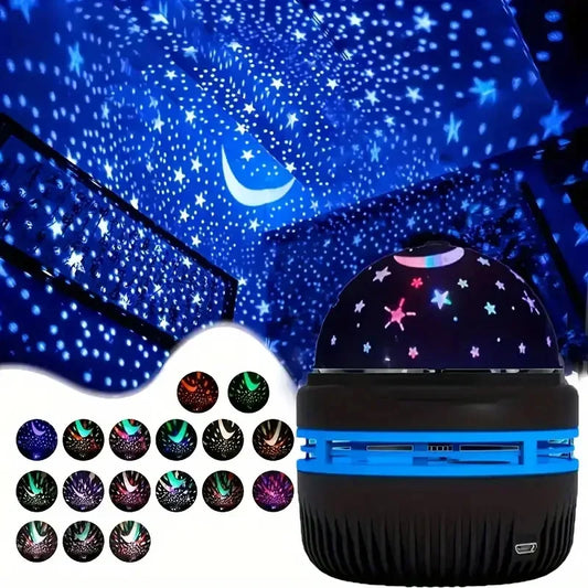 LED Gwiezdne Lampki Nocne – Obrotowa Lampa Projektor Księżyca i Gwiazd USB, do Dekoracji Domu i Pokoju