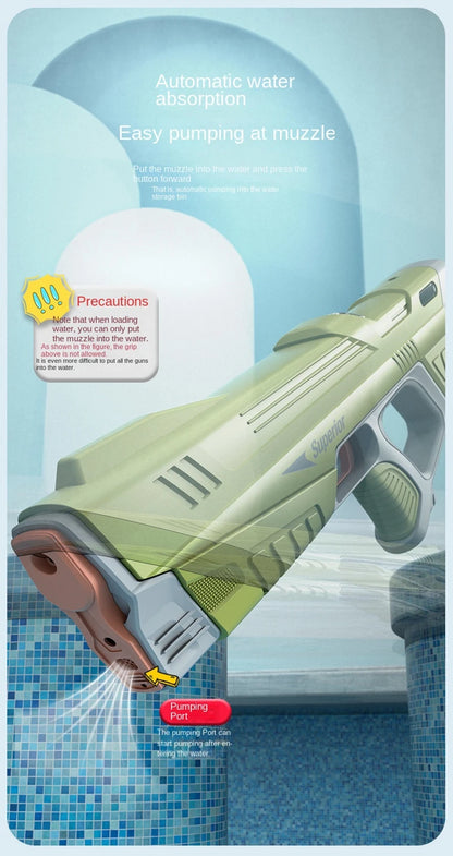 W pełni automatyczny elektryczny pistolet na wodę 43 cm – przenośna zabawka na plażę, idealna do walk wodnych dla dzieci.