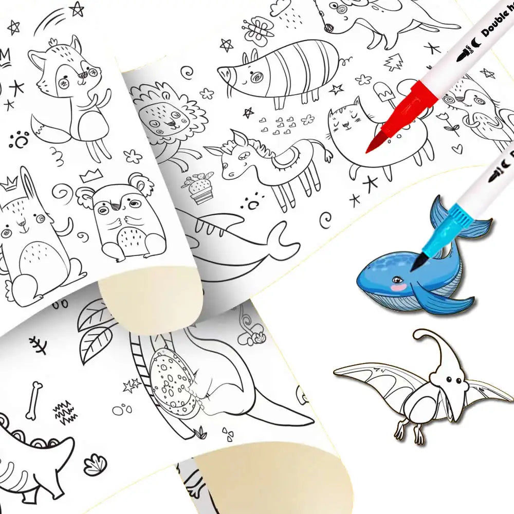 Papier do rysowania dla dzieci – 90 cm zwijany arkusz do kolorowania z motywem zwierząt, papier do malowania i wycinania, edukacyjna zabawka szkolna.