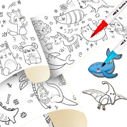 Papier do rysowania dla dzieci – 90 cm zwijany arkusz do kolorowania z motywem zwierząt, papier do malowania i wycinania, edukacyjna zabawka szkolna.