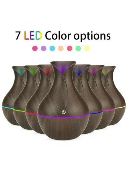 Mini nawilżacz powietrza USB 130ML z efektem drewna – dyfuzor aromaterapii LED do olejków eterycznych i chłodnej mgiełki.