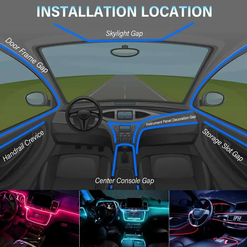 Neonowe LED RGB KIEND – 6w1, 8m, Oświetlenie Ambientowe do Samochodu z Sterowaniem Aplikacją