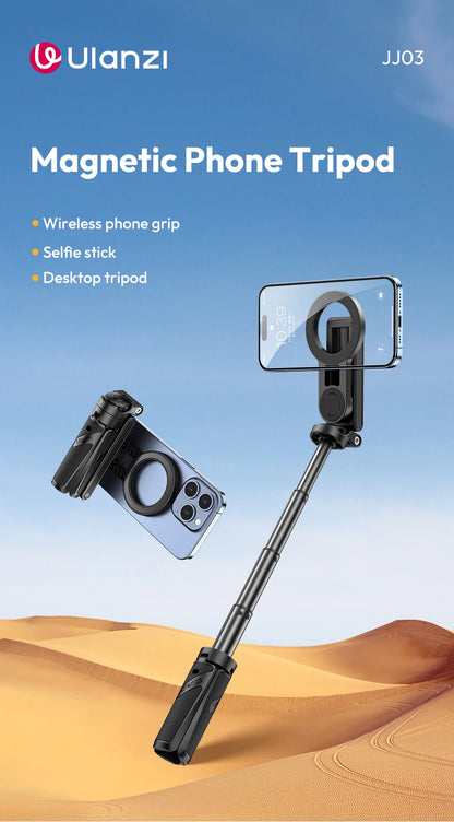 Magnetyczny statyw i selfie stick Ulanzi JJ03 z pilotem Bluetooth – idealny do iPhone 16–13 Pro Max, nagrań i streamingu.
