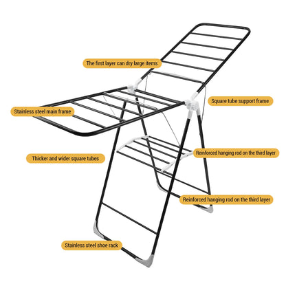 Suszarka na pranie składana ze stali nierdzewnej – TOPINCN | Biała / Czarna