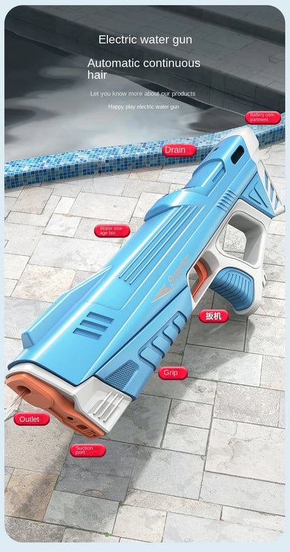 43 cm W pełni elektryczny automatyczny pistolet na wodę – przenośna zabawka dla dzieci do letnich bitew wodnych na plaży.